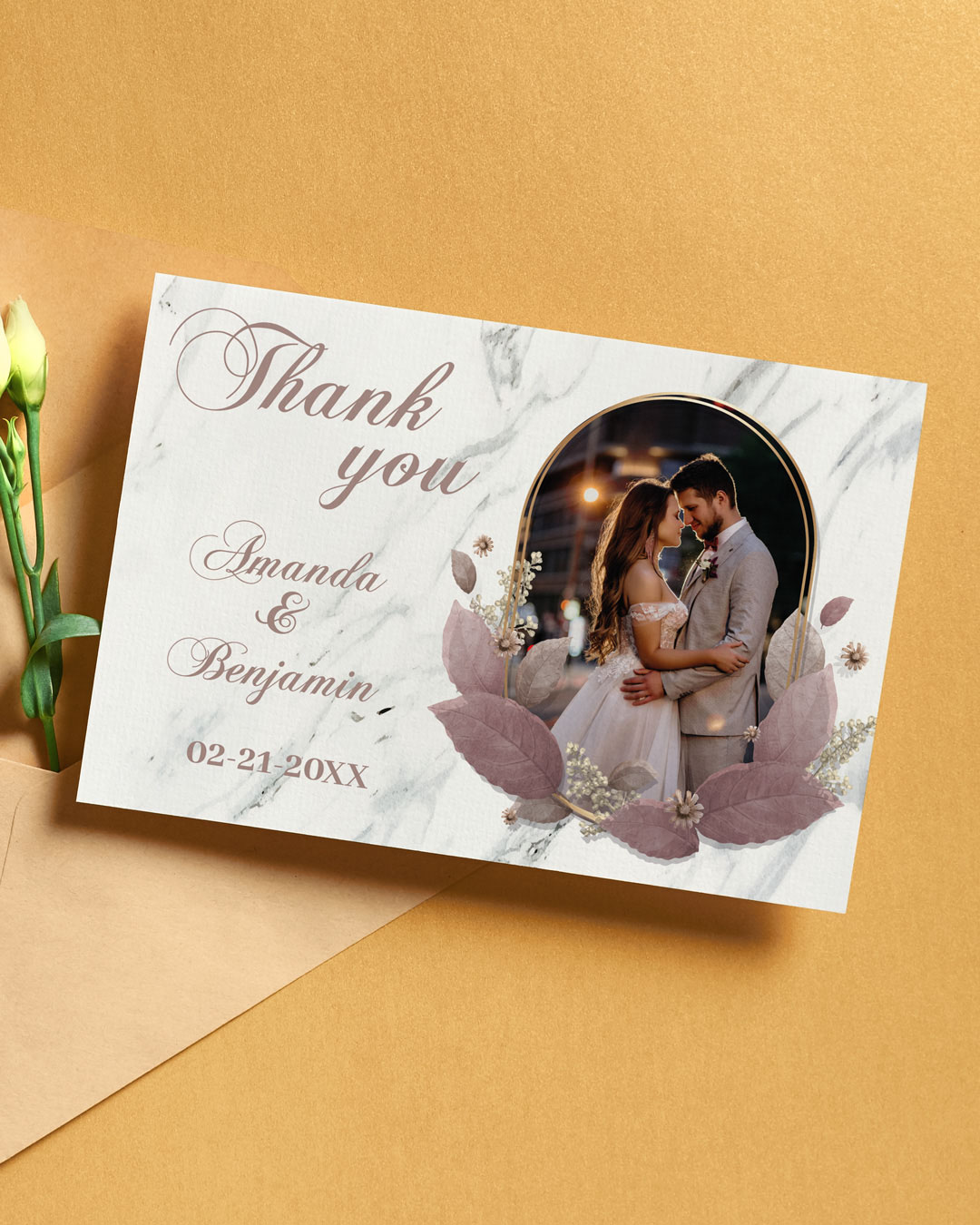 Marble with Beautiful Photo Thank You Cards Wedding