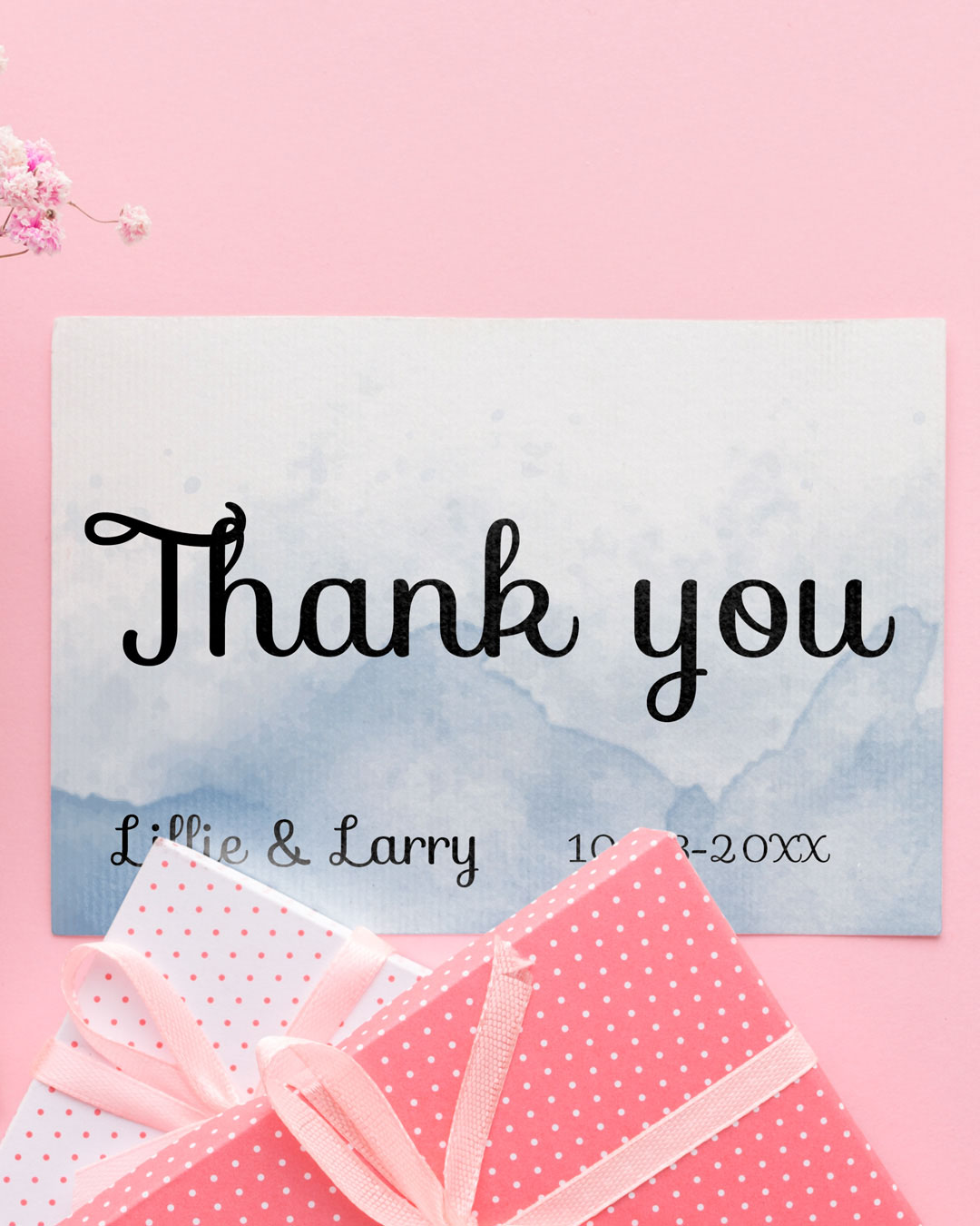 Simple Blue Watercolor Thank You Cards Wedding