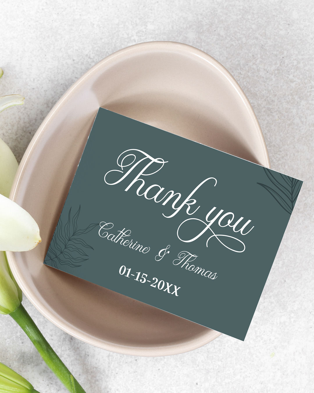 Dark Turquoise with Leaves Thank You Cards Wedding