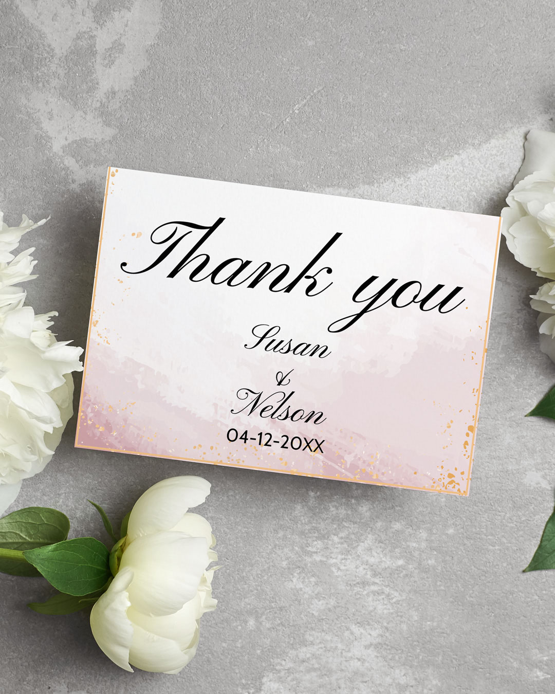 Abstract Pink with Gold Thank You Cards Wedding