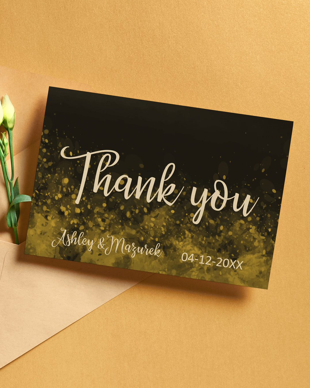 Dark Design with Gold Thank You Cards Wedding