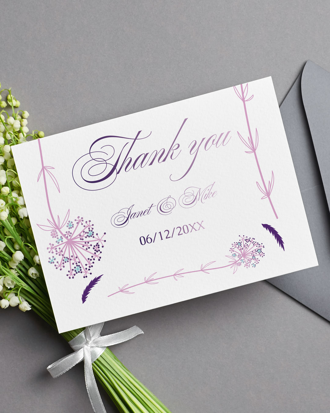 Purple Dandelion Thank You Cards Wedding