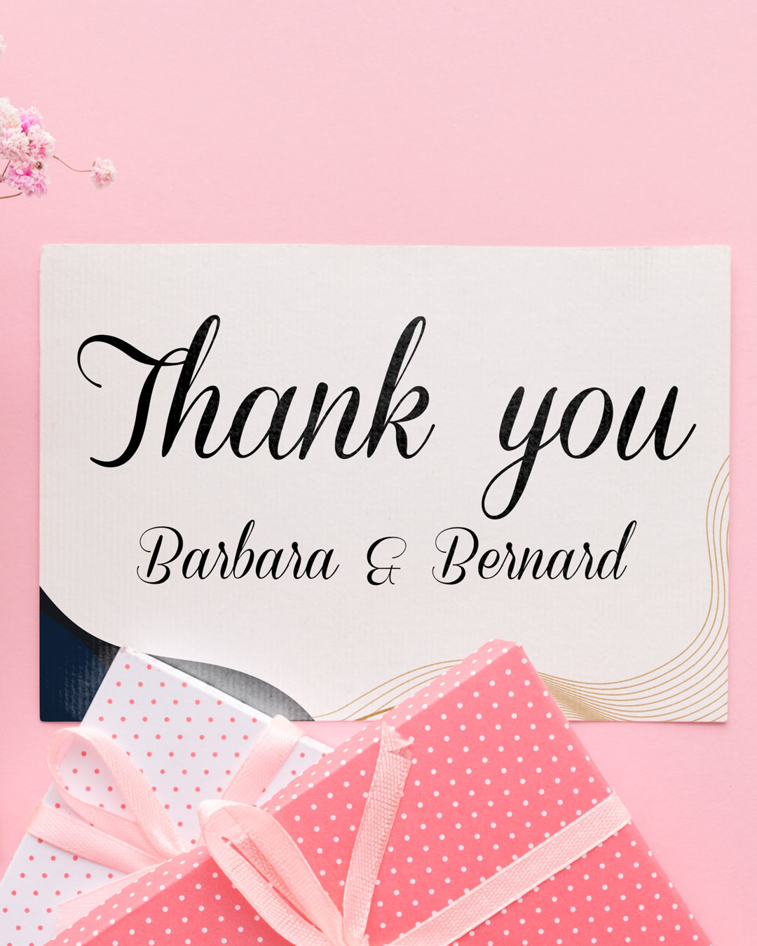 Golden and Blue Waves Thank You Cards Wedding