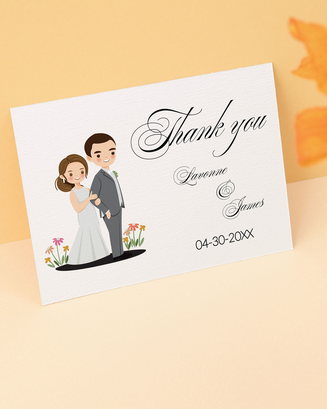 Bride and Groom Drawing Thank You Cards Wedding
