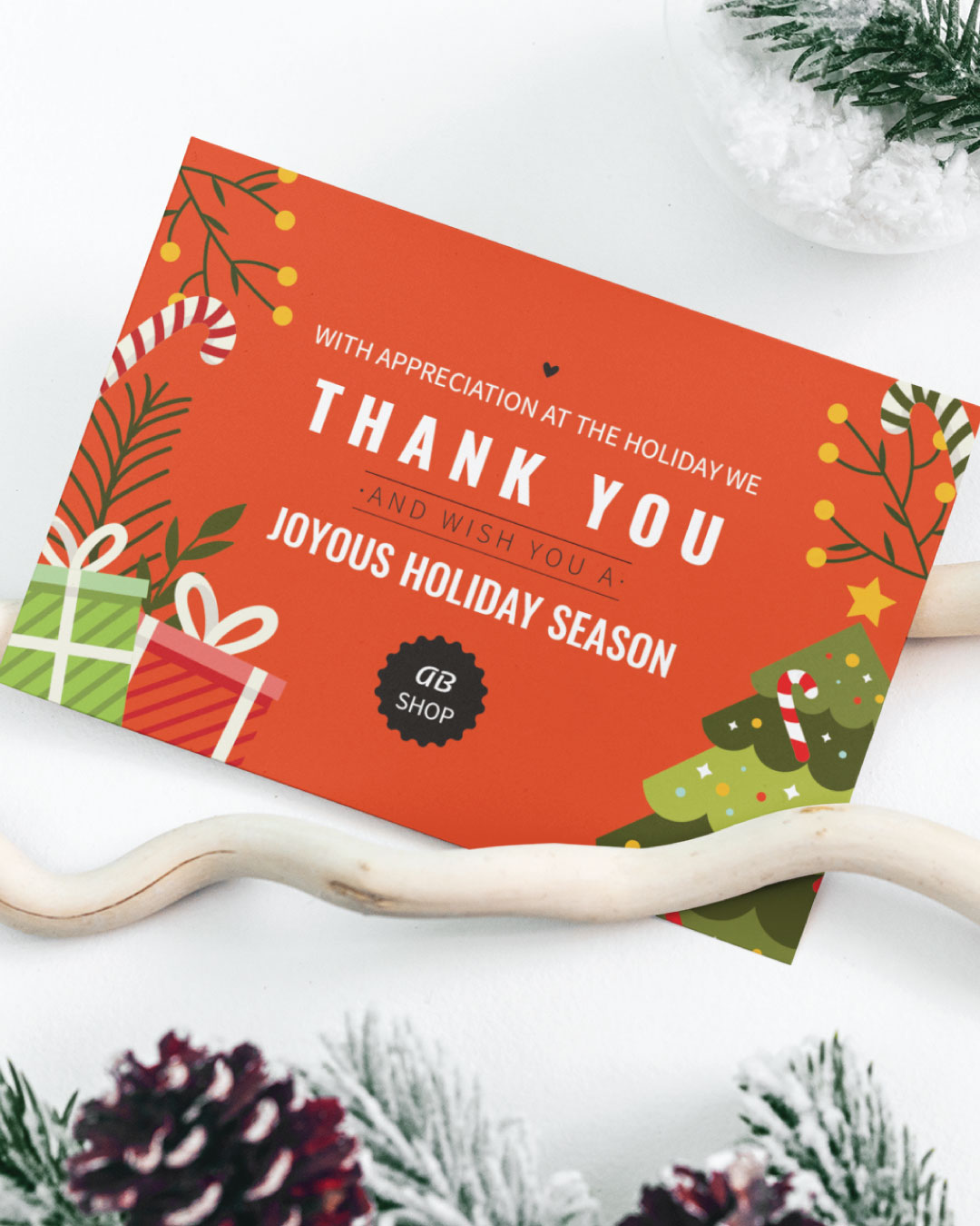 Red Christmas Tree Thanks Cards