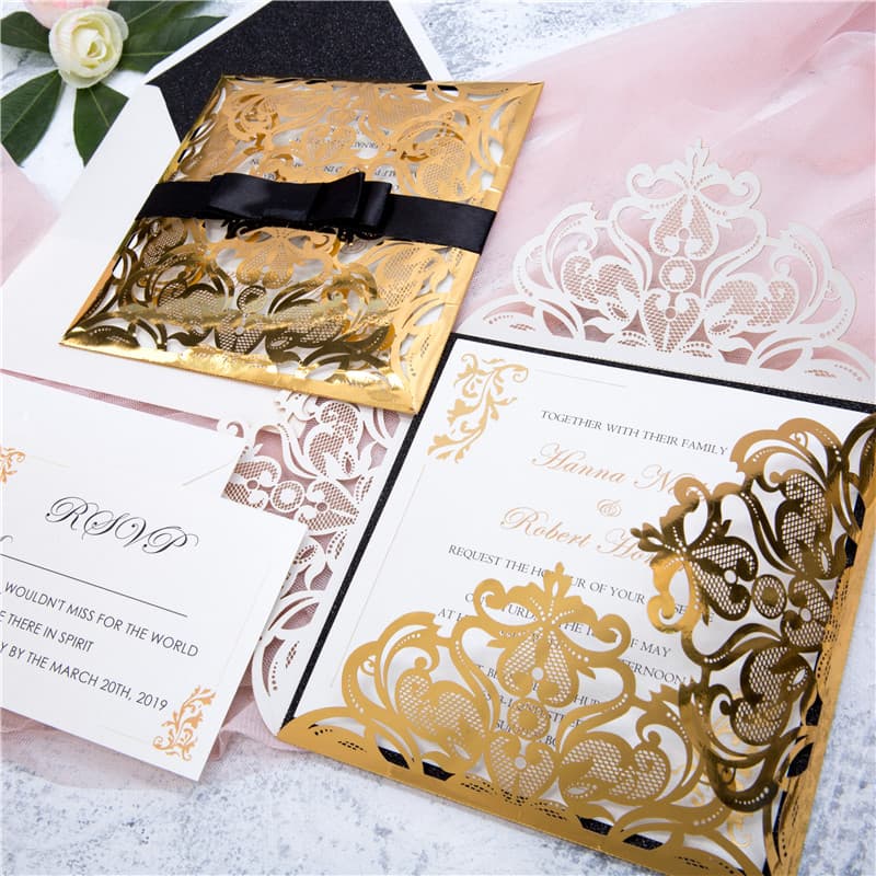 Rustic Brown Laser Cut Wedding Invitation
