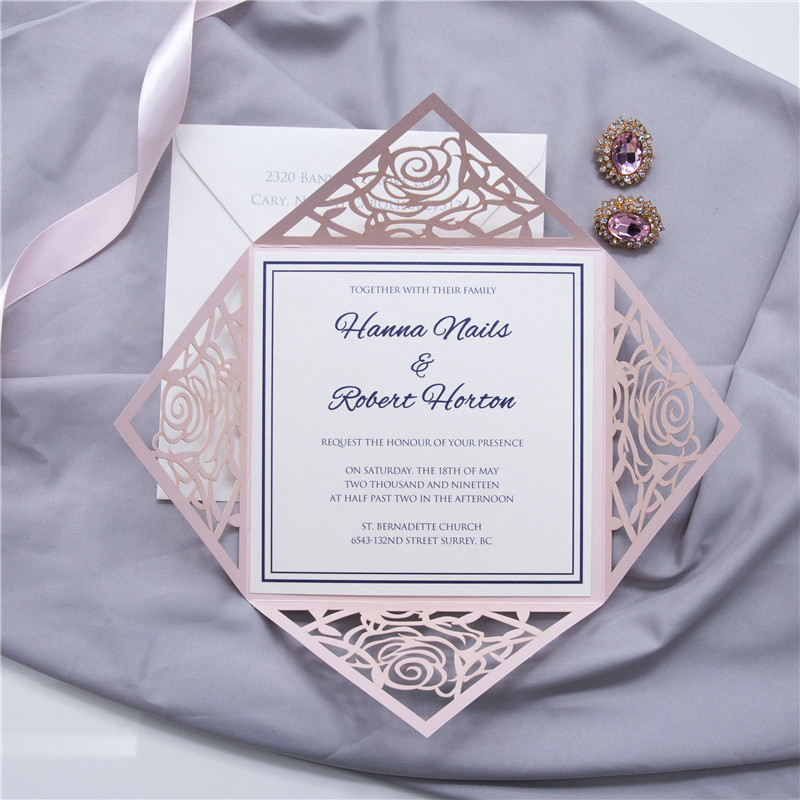 Gorgeous Blush Pink Laser Cut Wedding Invitation