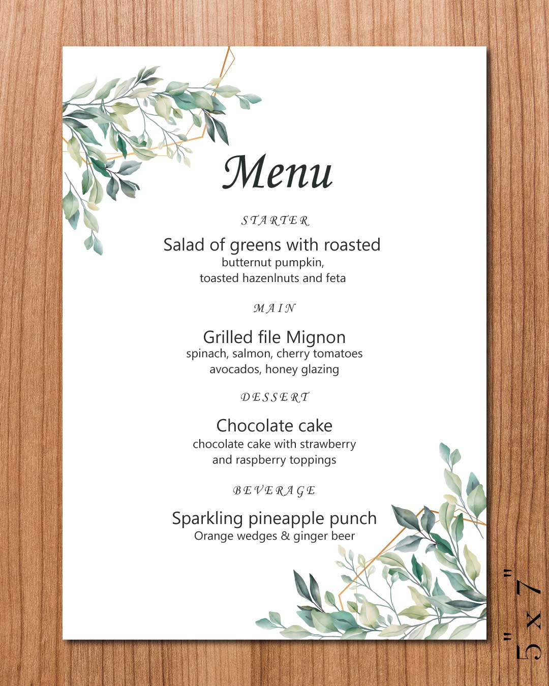 Leaf And Golden Lines Wedding Menu Cards