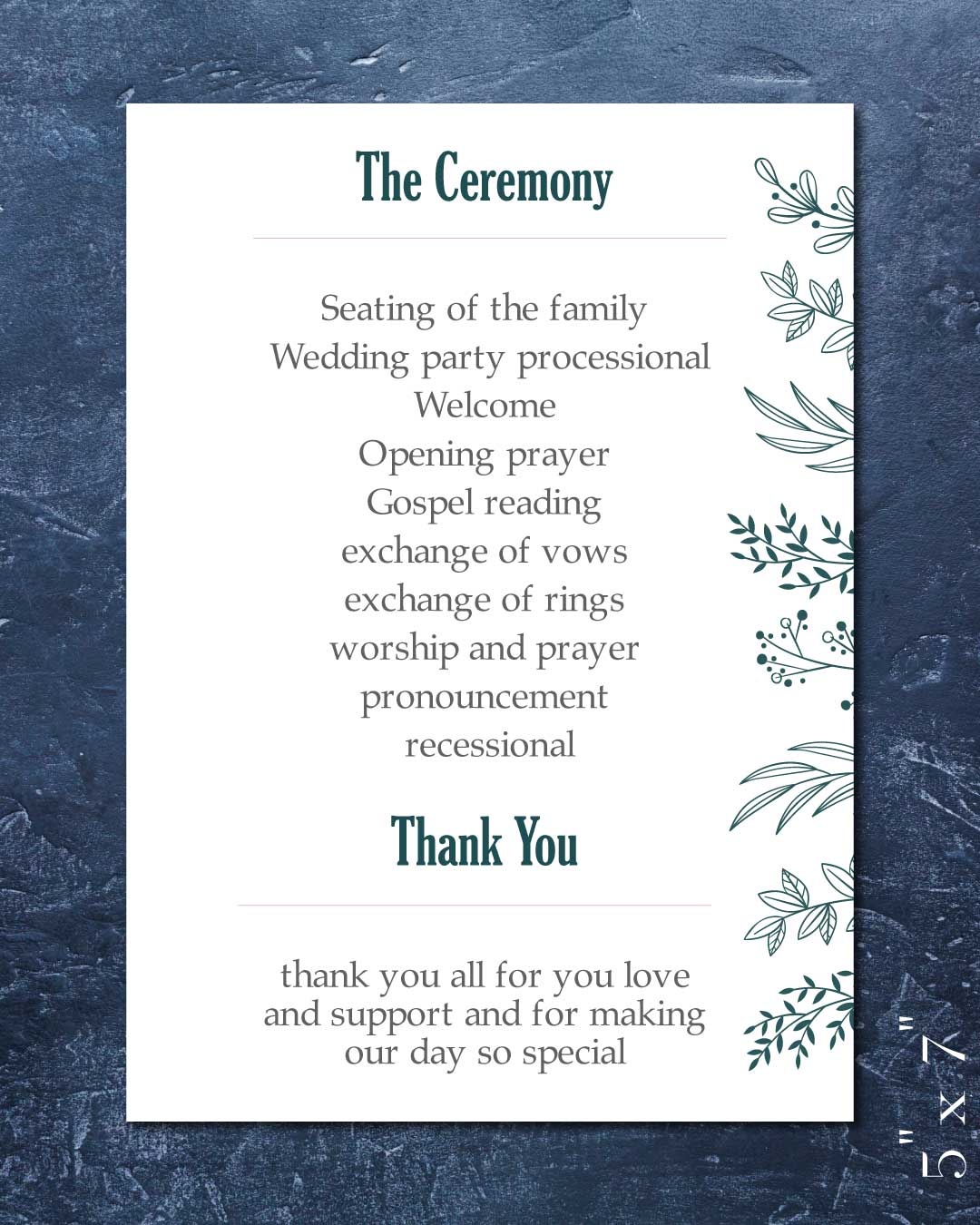 Blue Flower Outline Wedding Program Cards