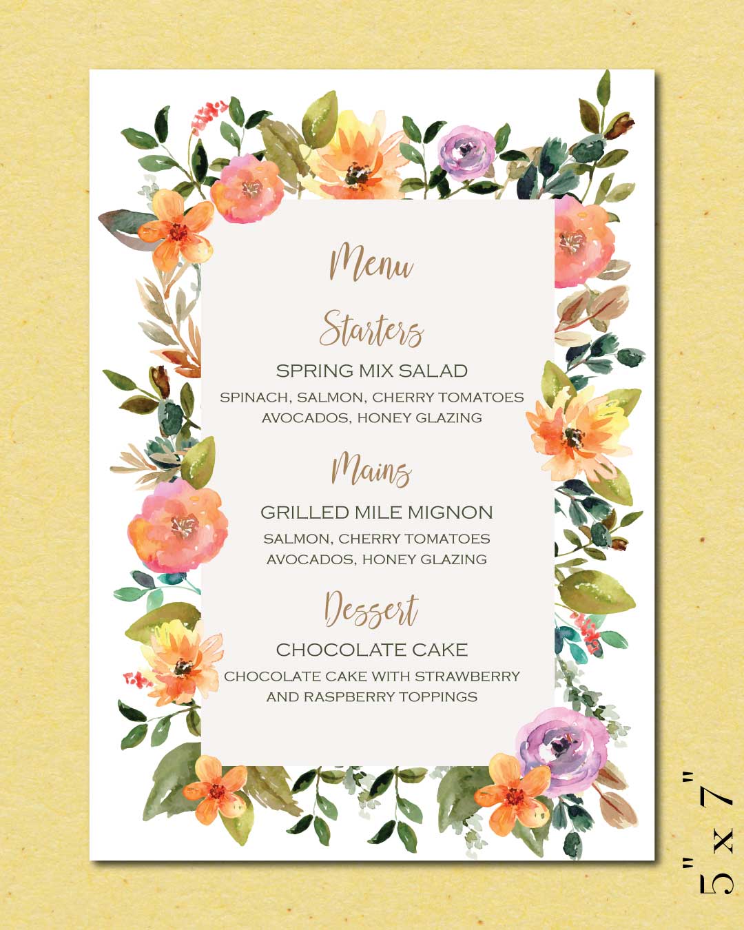 Colorful Flower Frame Wedding Menu Cards
