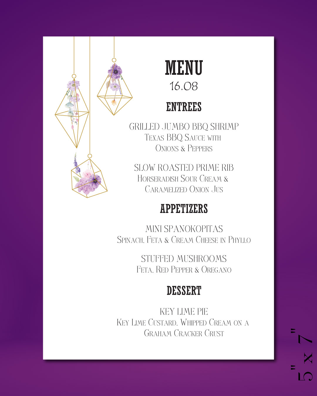 Geometric Lamps And Flowers Wedding Menu Cards