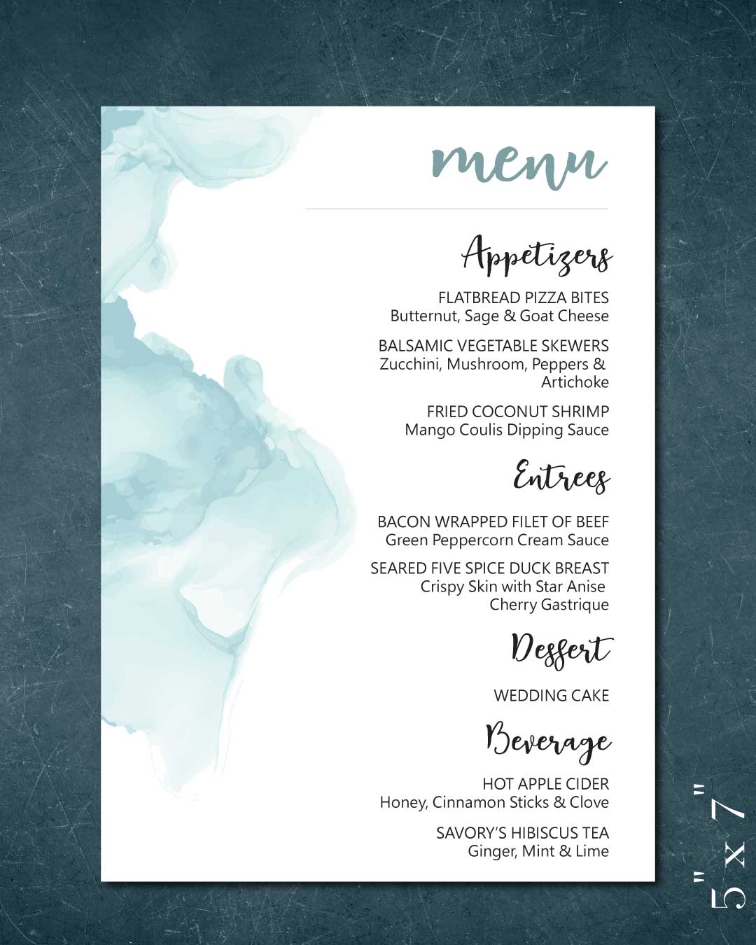 Blue Watercolor Explosion Wedding Menu Cards