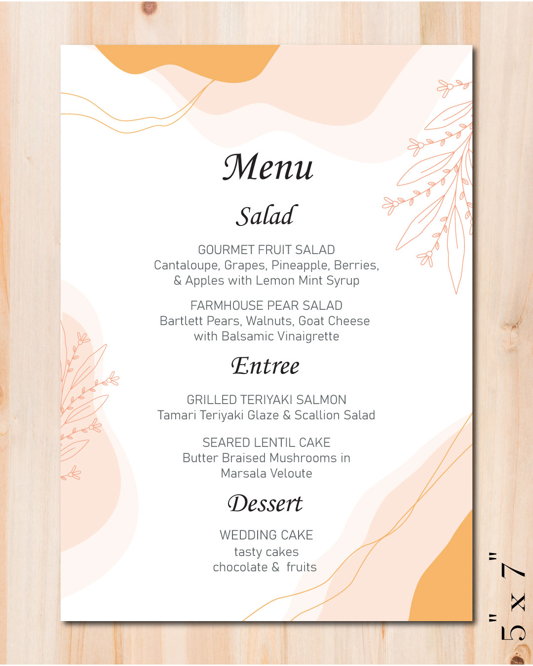 Orange Abstract Design  Wedding Menu Cards