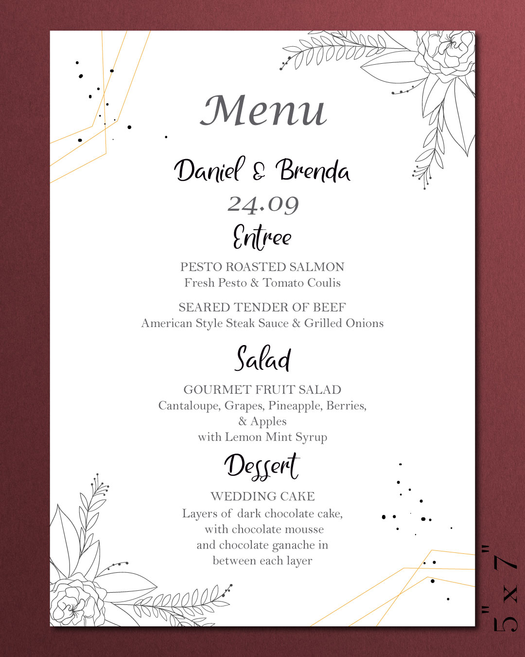 Elegant Black Flowers Wedding Menu Cards