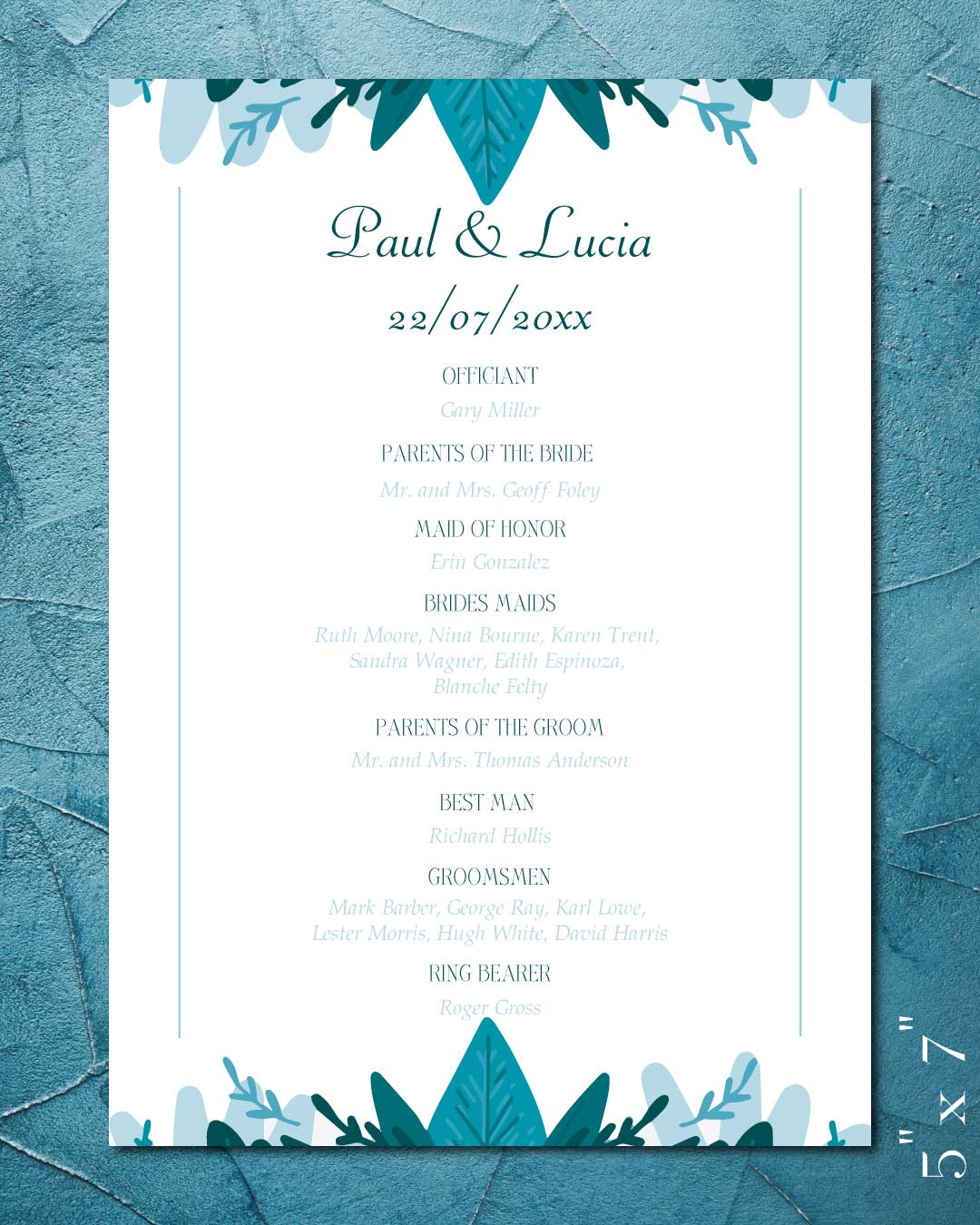 Inspiration Blue Green Wedding Program Cards