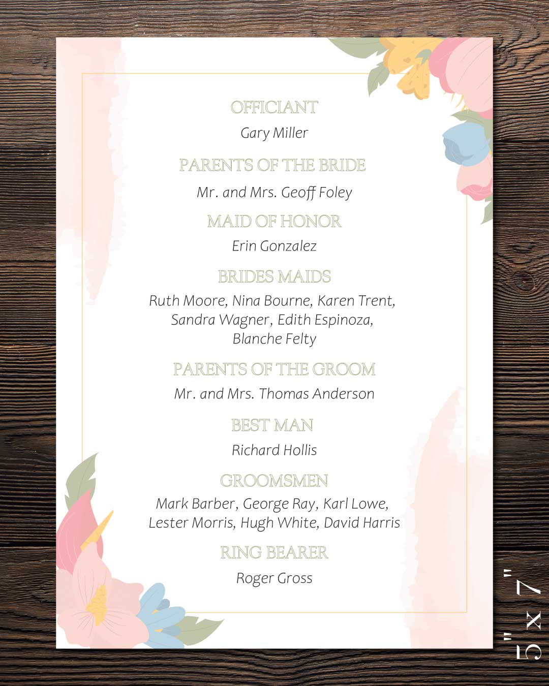 Pastel Colored Flowers Wedding Program Cards