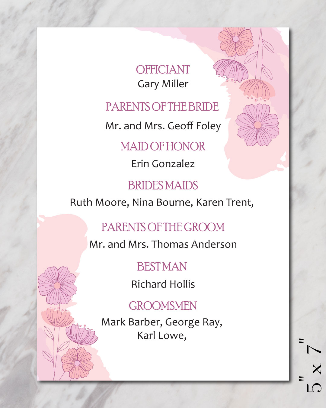 Pink And Lilac Flowers Wedding Program Cards