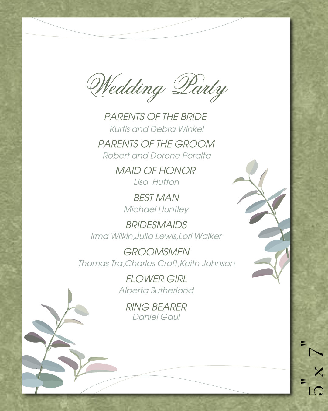 Green Leaves Decorations Wedding Program Cards