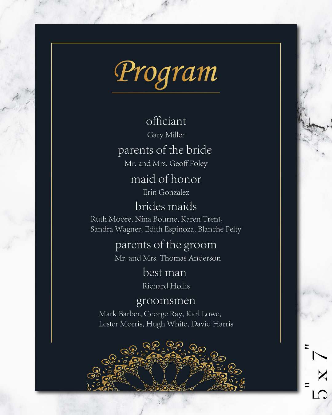 Gold Frame And Mandala Wedding Program Cards