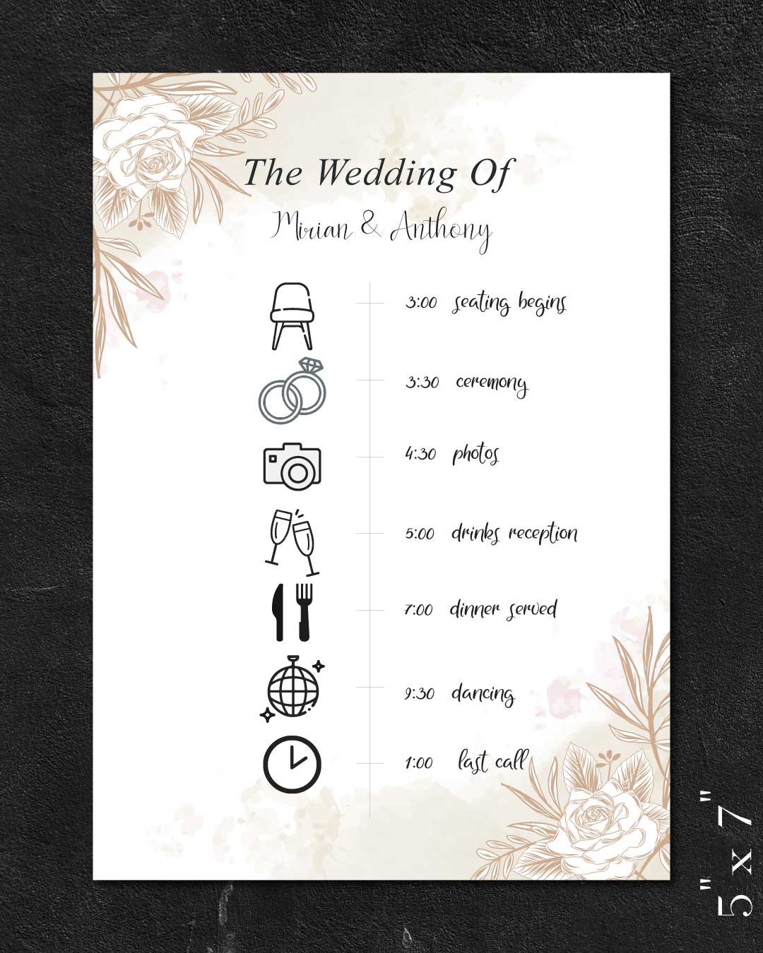 Brown Roses With Icons Wedding Program Cards