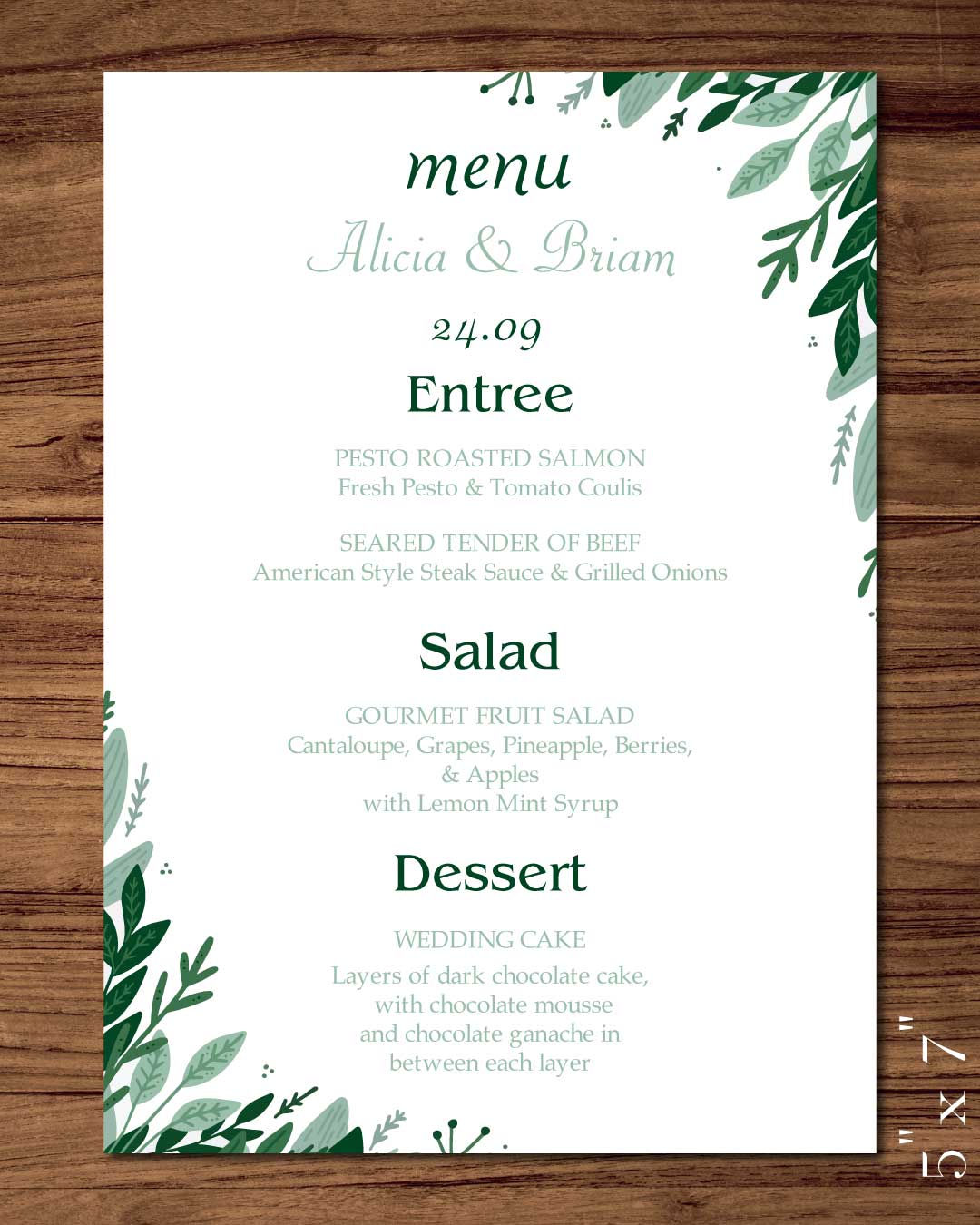Tropical Freshnees Wedding Menu Cards