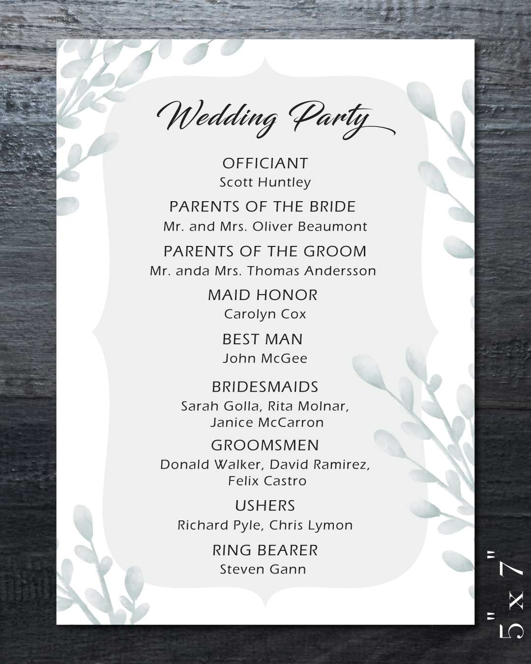 Classic Blue Leaves Wedding Program Cards