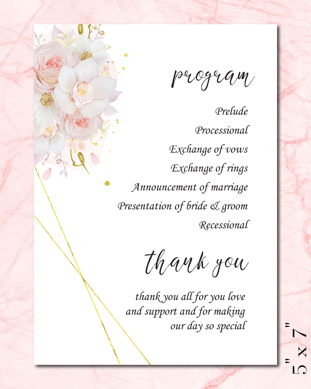 Golden Stripes And Flowers Wedding Program Cards