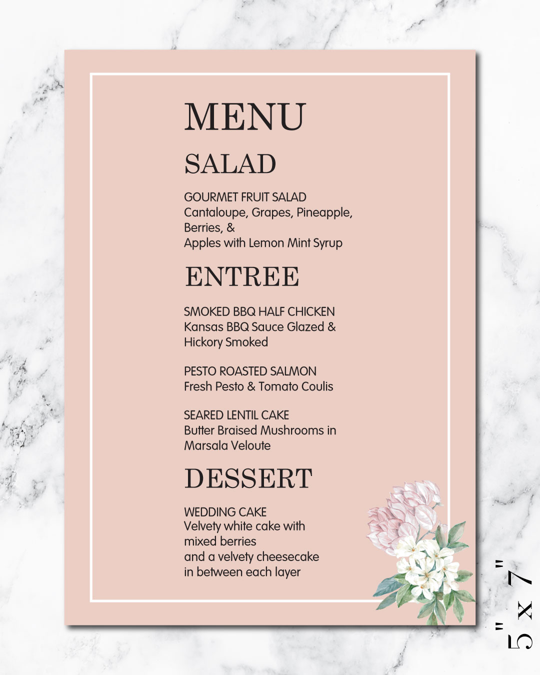 White Frame Wedding Menu Cards