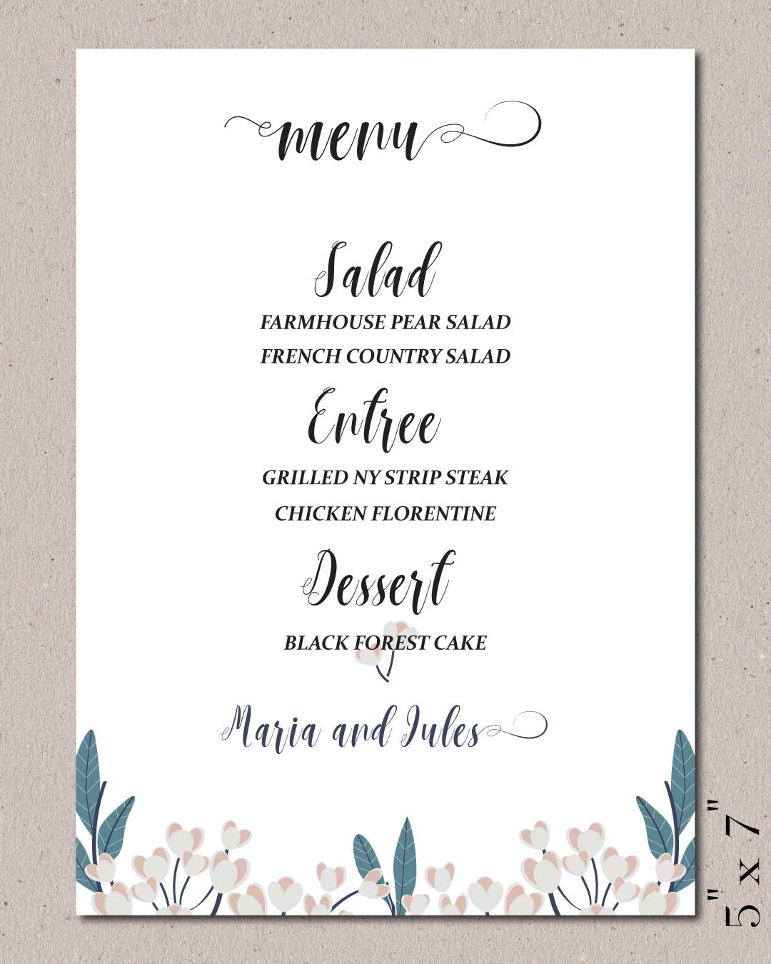 Flowered Egdes Wedding Menu Cards