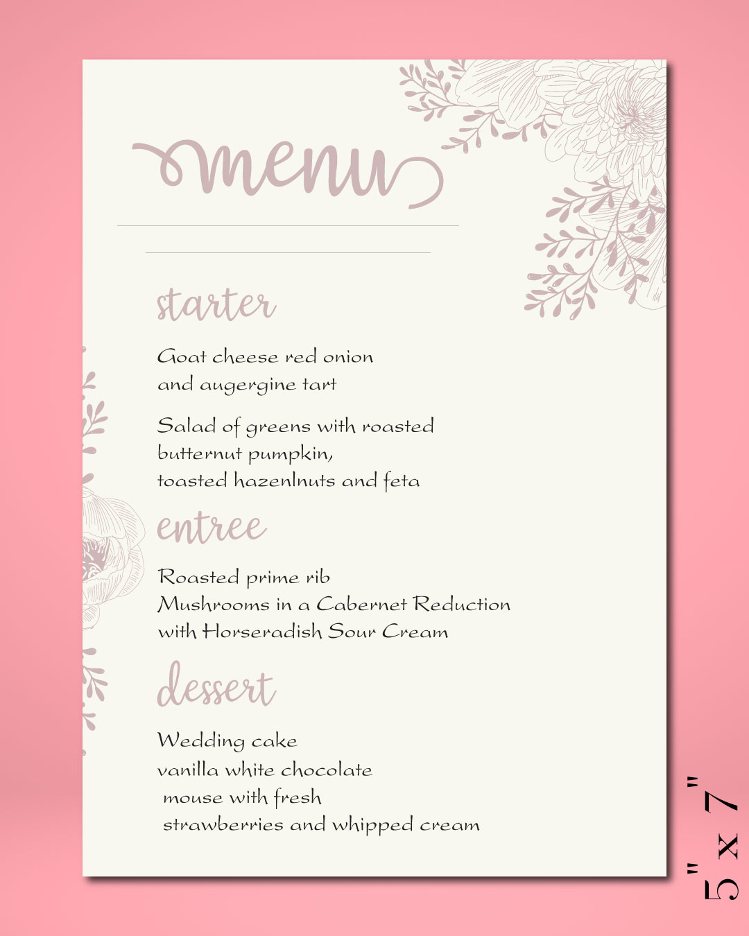 Paradise Rose White Wedding Menu Cards