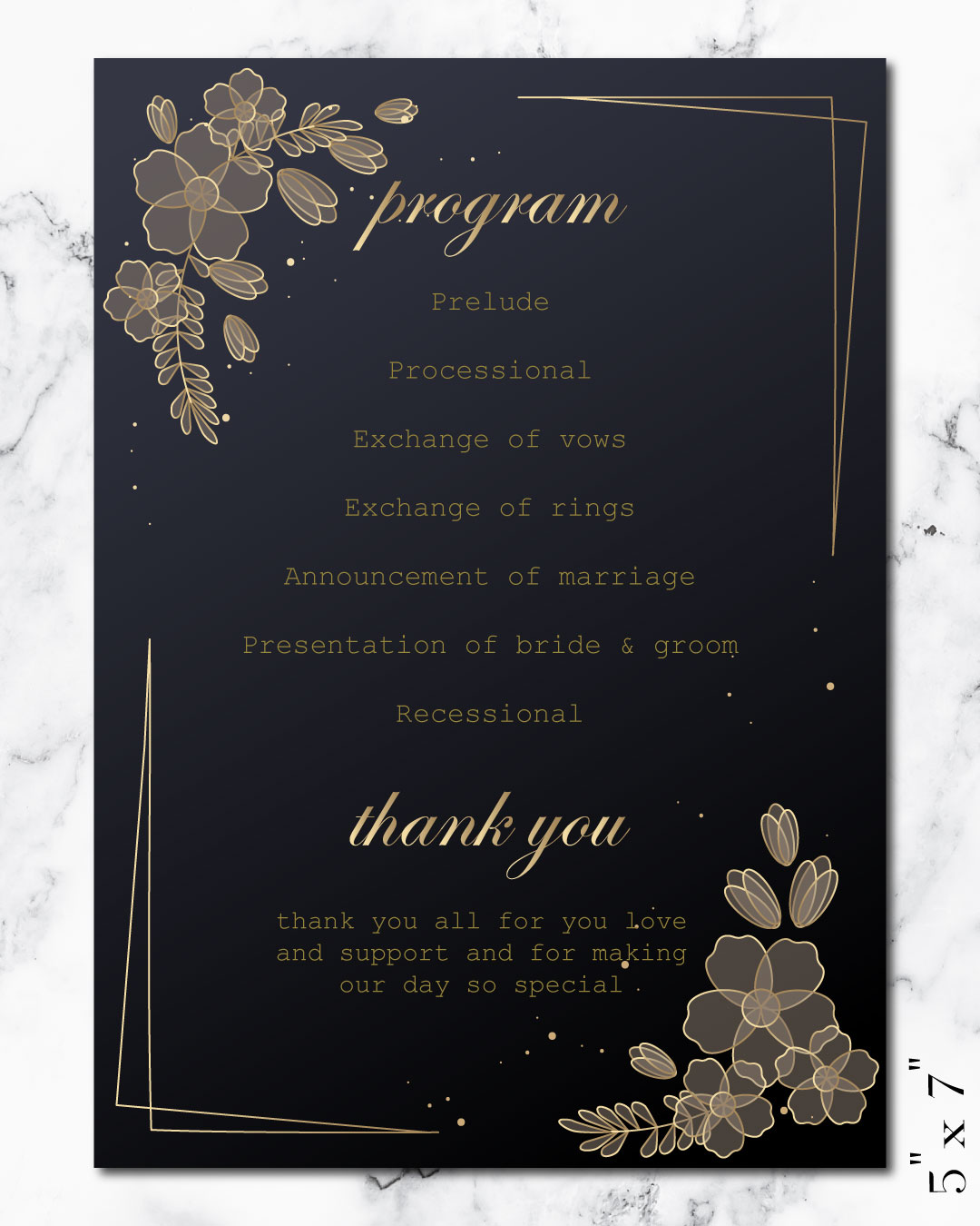 Dark Gold Glitter Wedding Program Cards