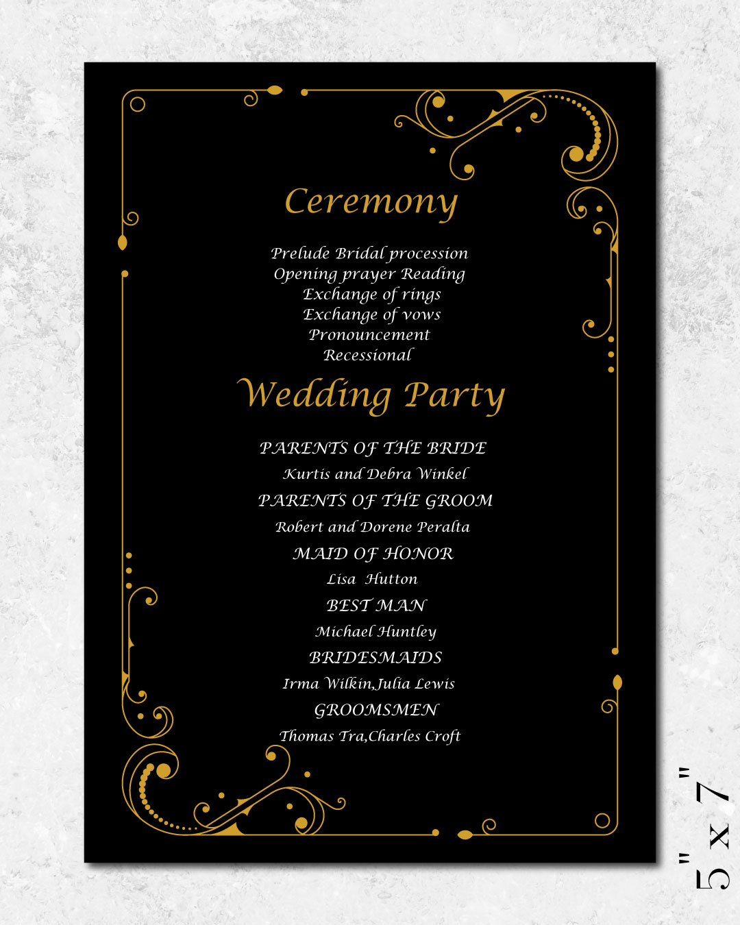 Gatsby Gold Frame Wedding Program Cards