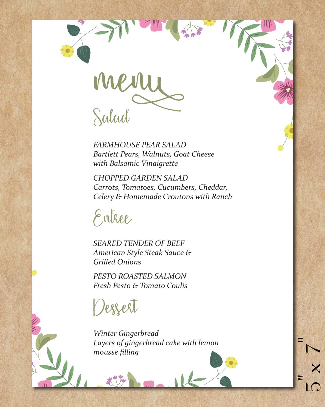 Pink and Yellow Flowers Wedding Menu Cards