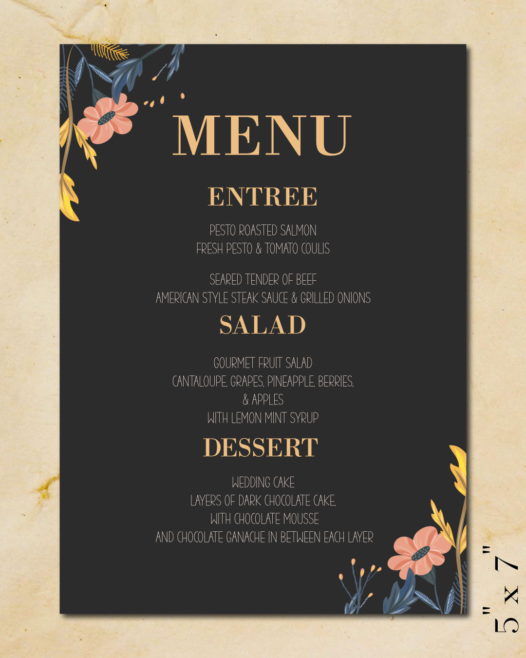 Pink Flowers Wedding Menu Cards