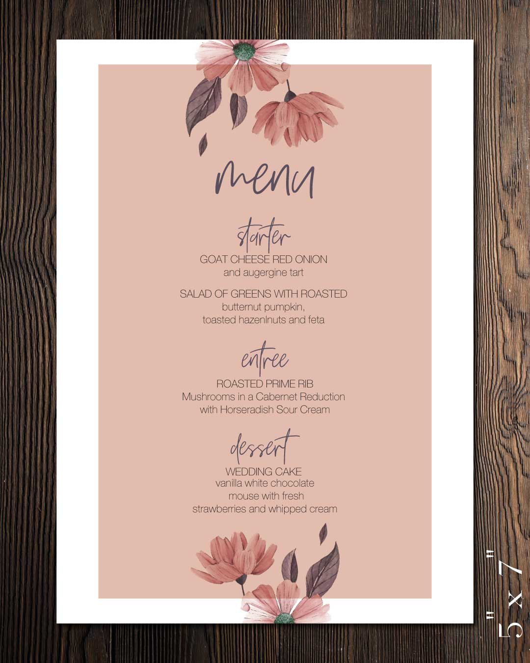 Cute Pink Flowers Wedding Menu Cards