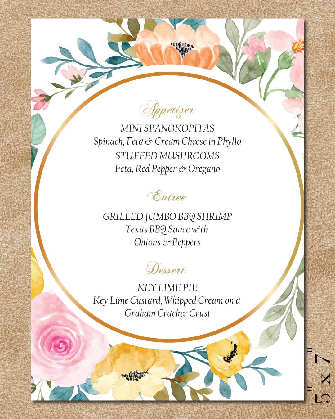 Orange And Blue Flowers Wedding Menu Cards