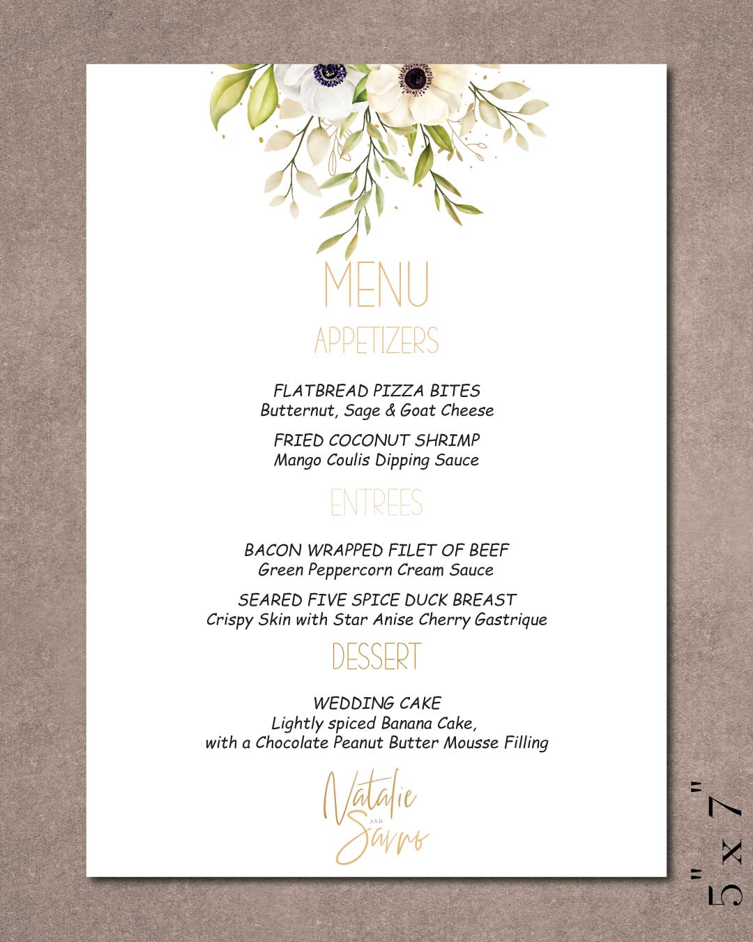 Flowers And Gold Lettering Wedding Menu Cards Template