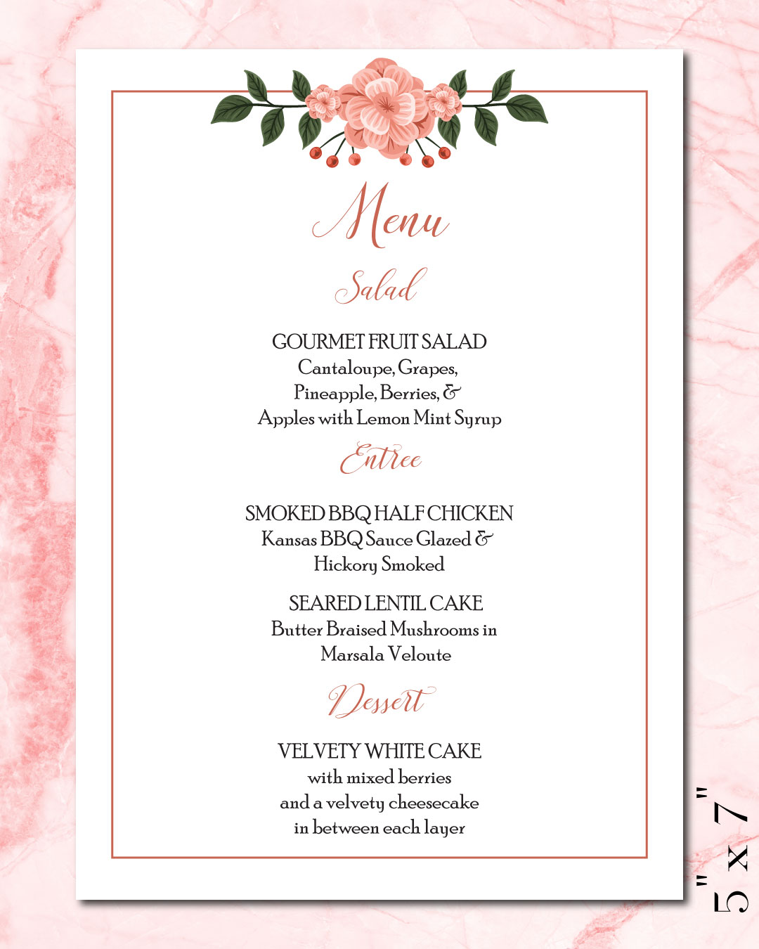 Pink Frame Flower Wedding Menu Cards