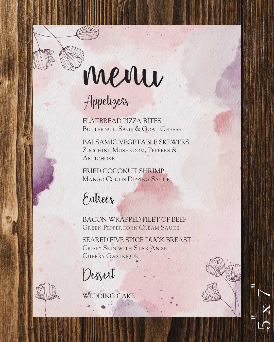 Pink Watercolor And Tulips Wedding Menu Cards