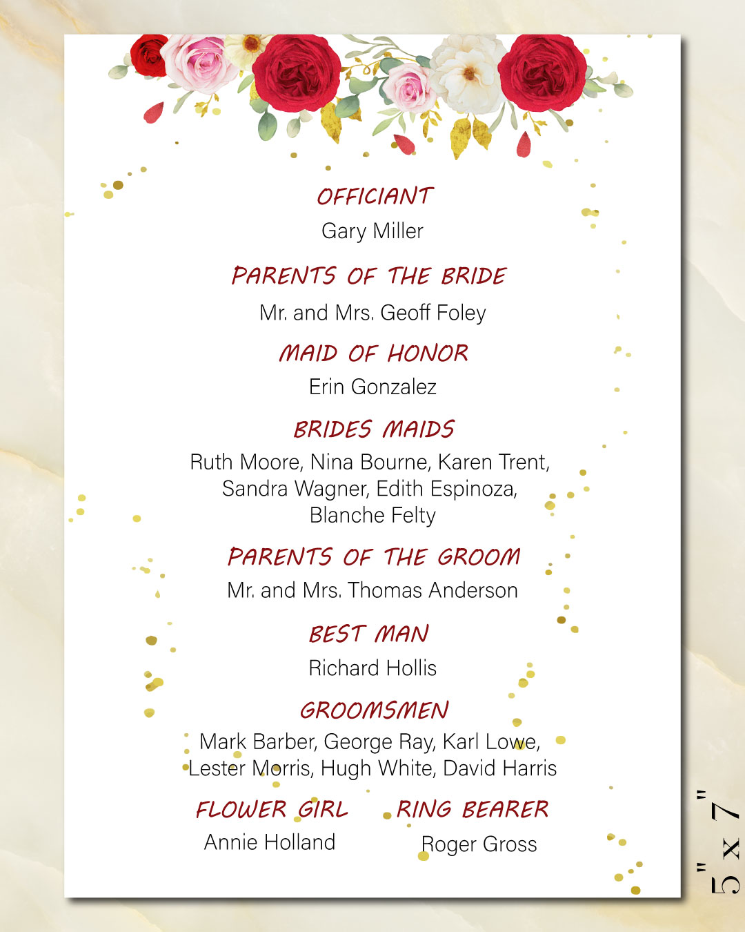 Pure Roses Styles Wedding Program Cards