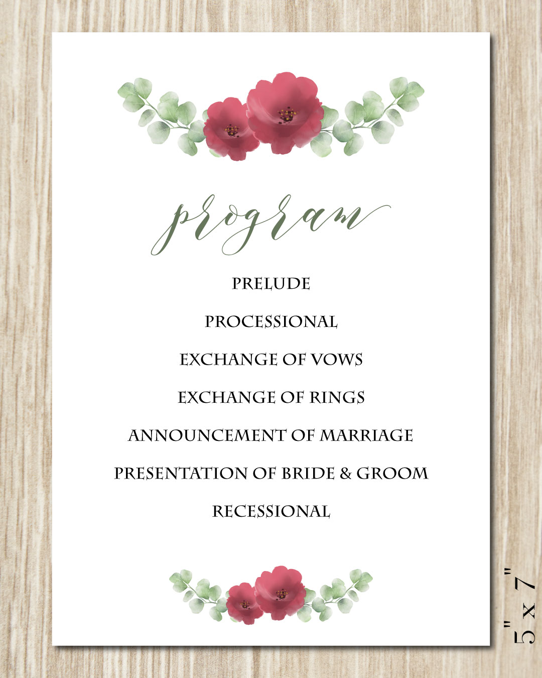 Simple Floral Style Wedding Program Cards