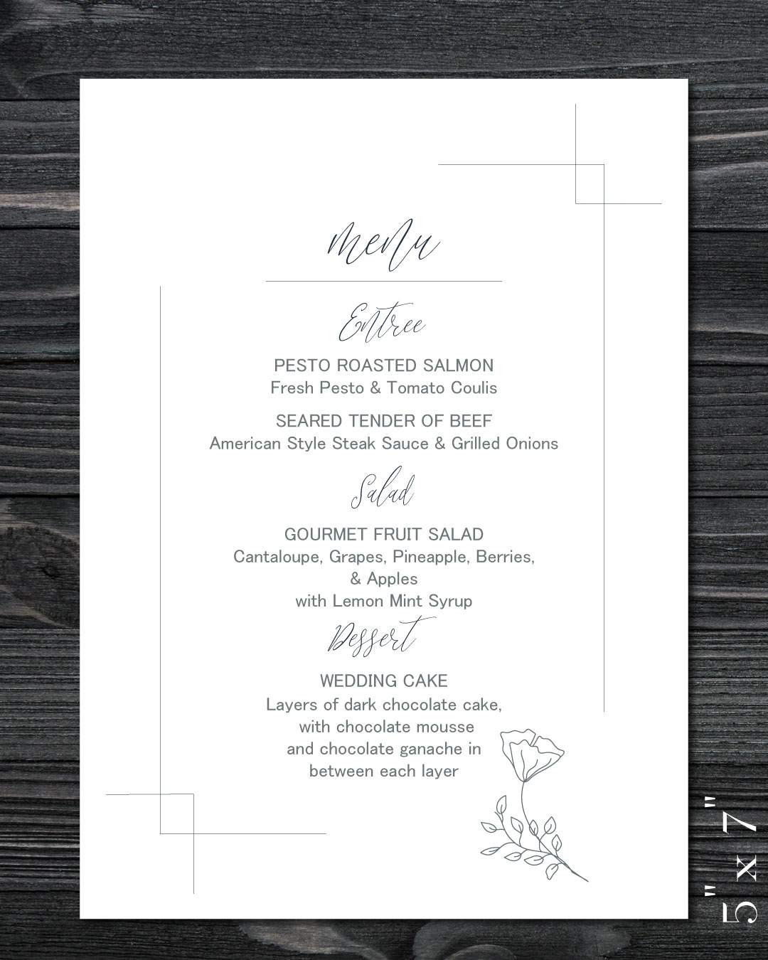 Corner Lines And Tulip Wedding Menu Cards