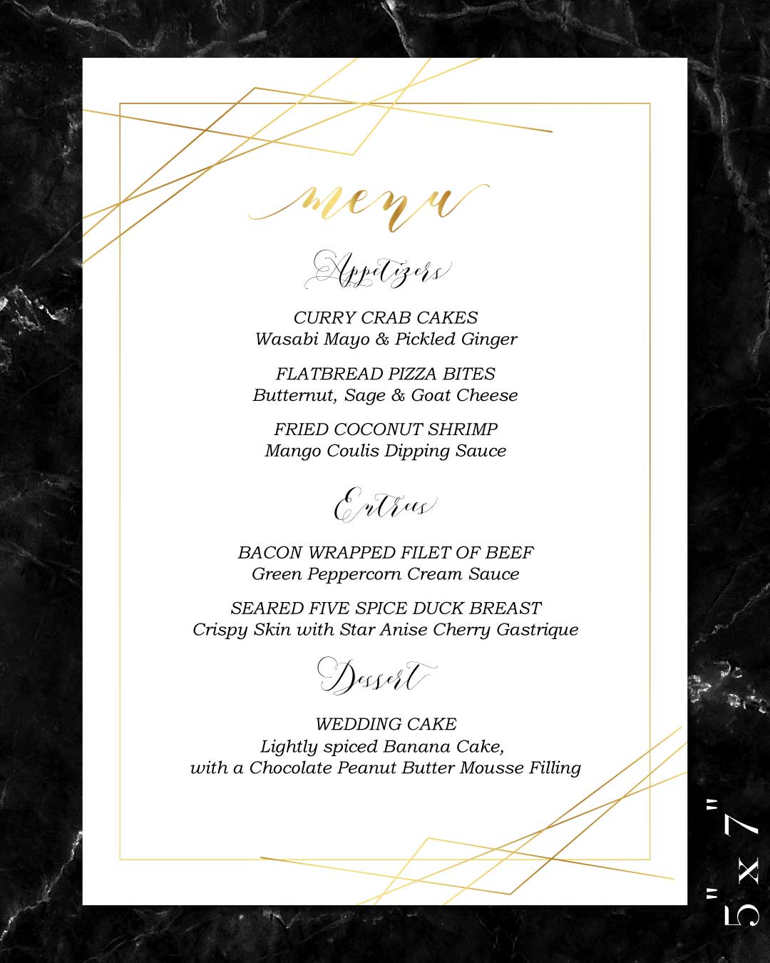 Sophisticated Golden Frame Wedding Menu Cards