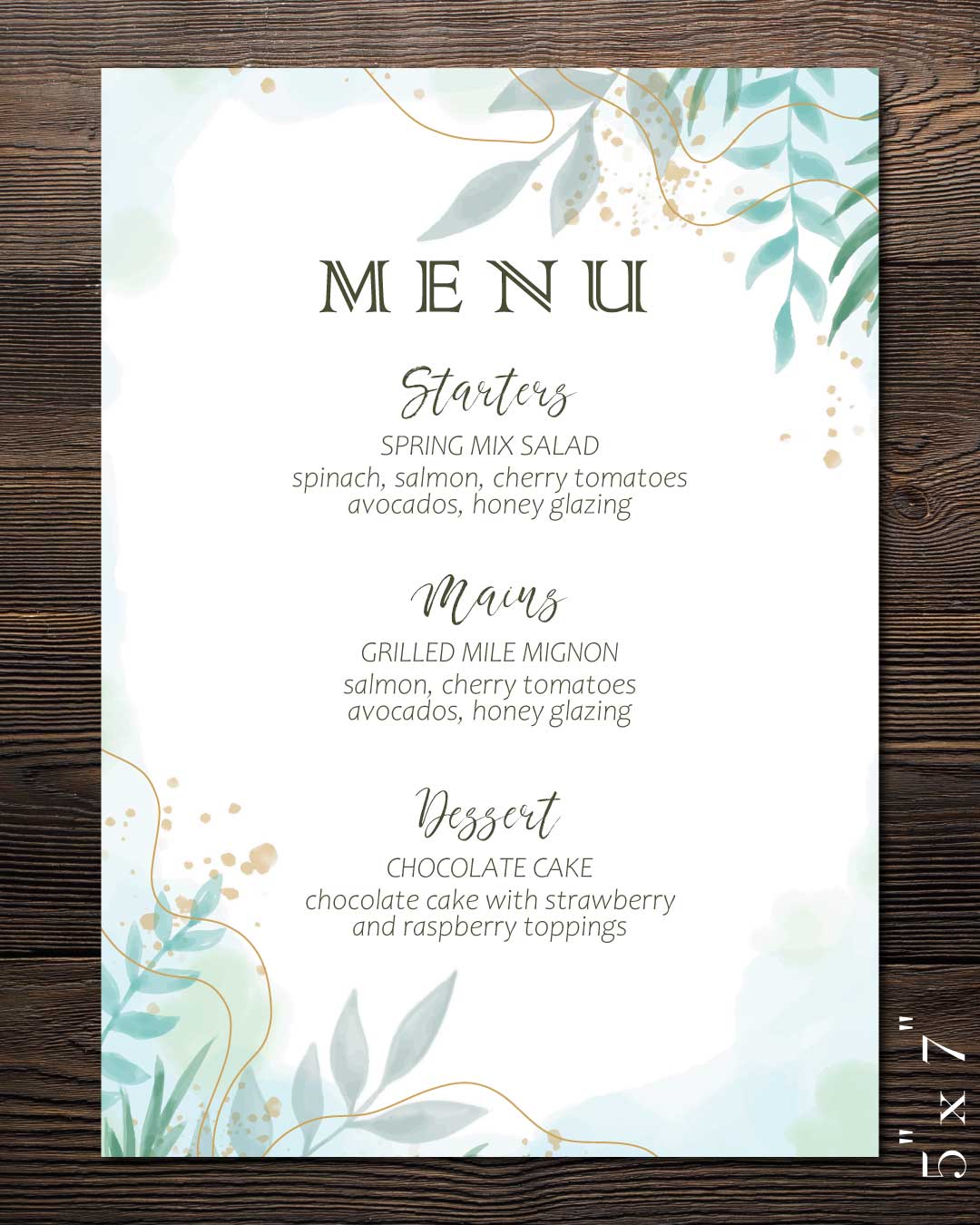 Delicate Watercolor Leaves Wedding Menu Cards