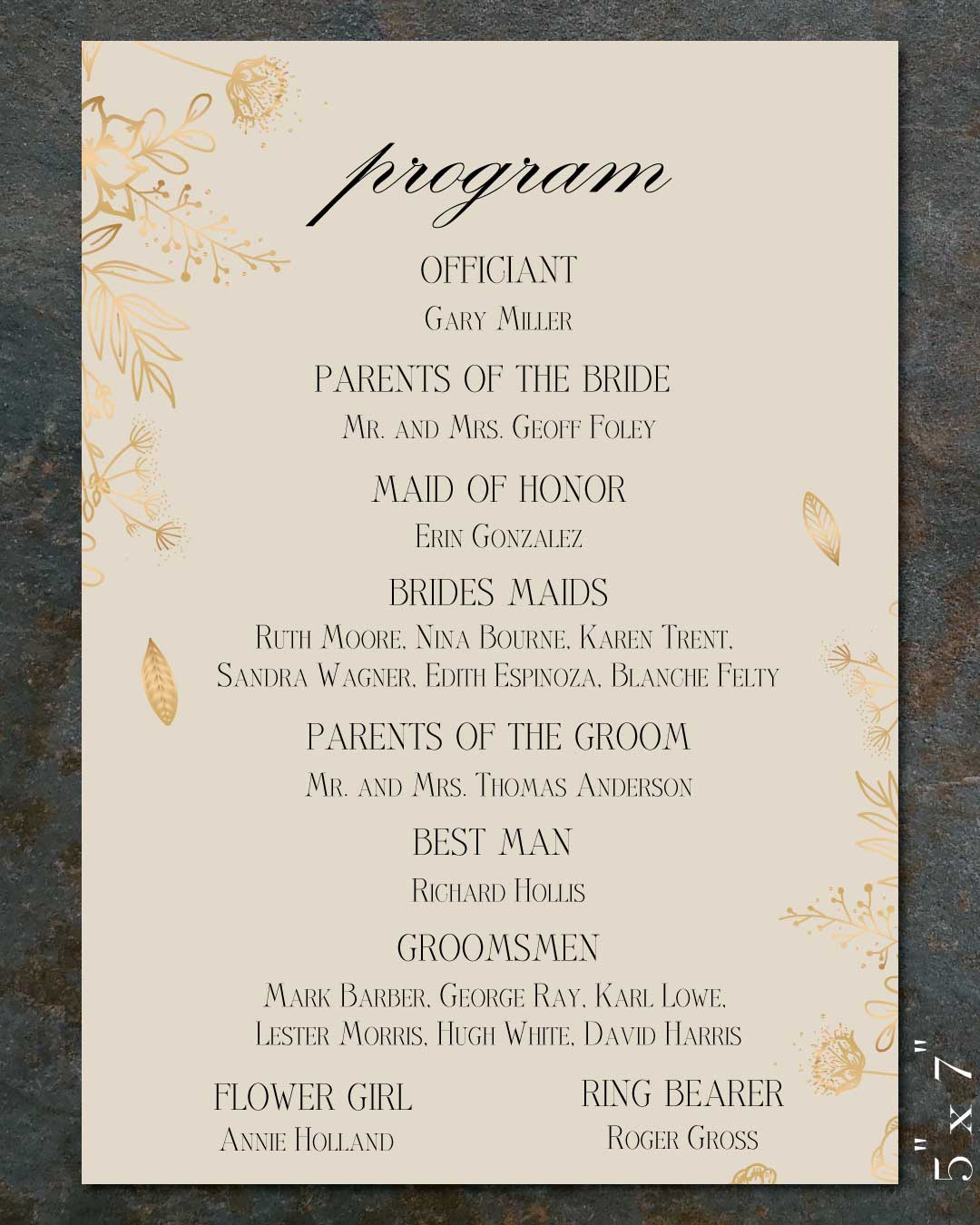 Golden Foliage Wedding Program Cards