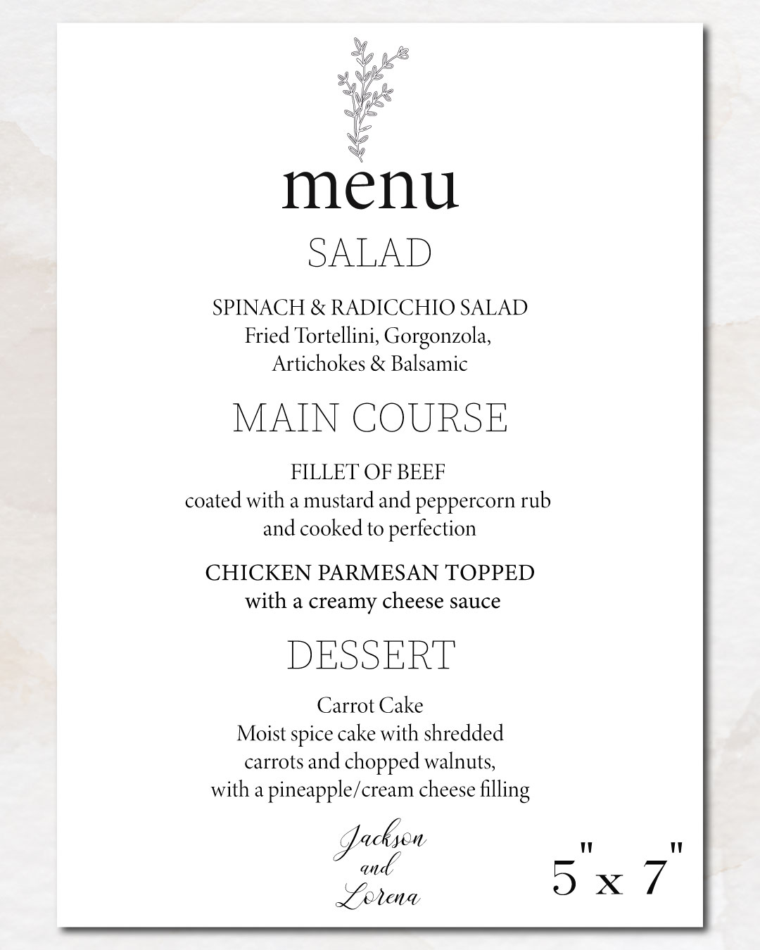 Ferns Simple Black Wedding Menu Cards