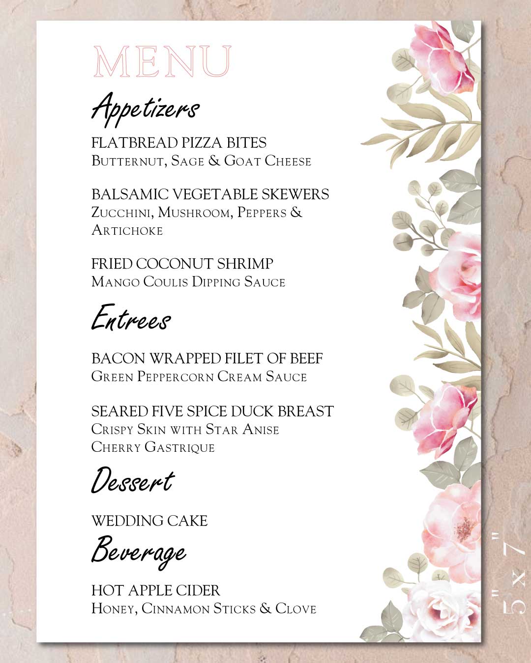 Spring Delights Wedding Menu Cards