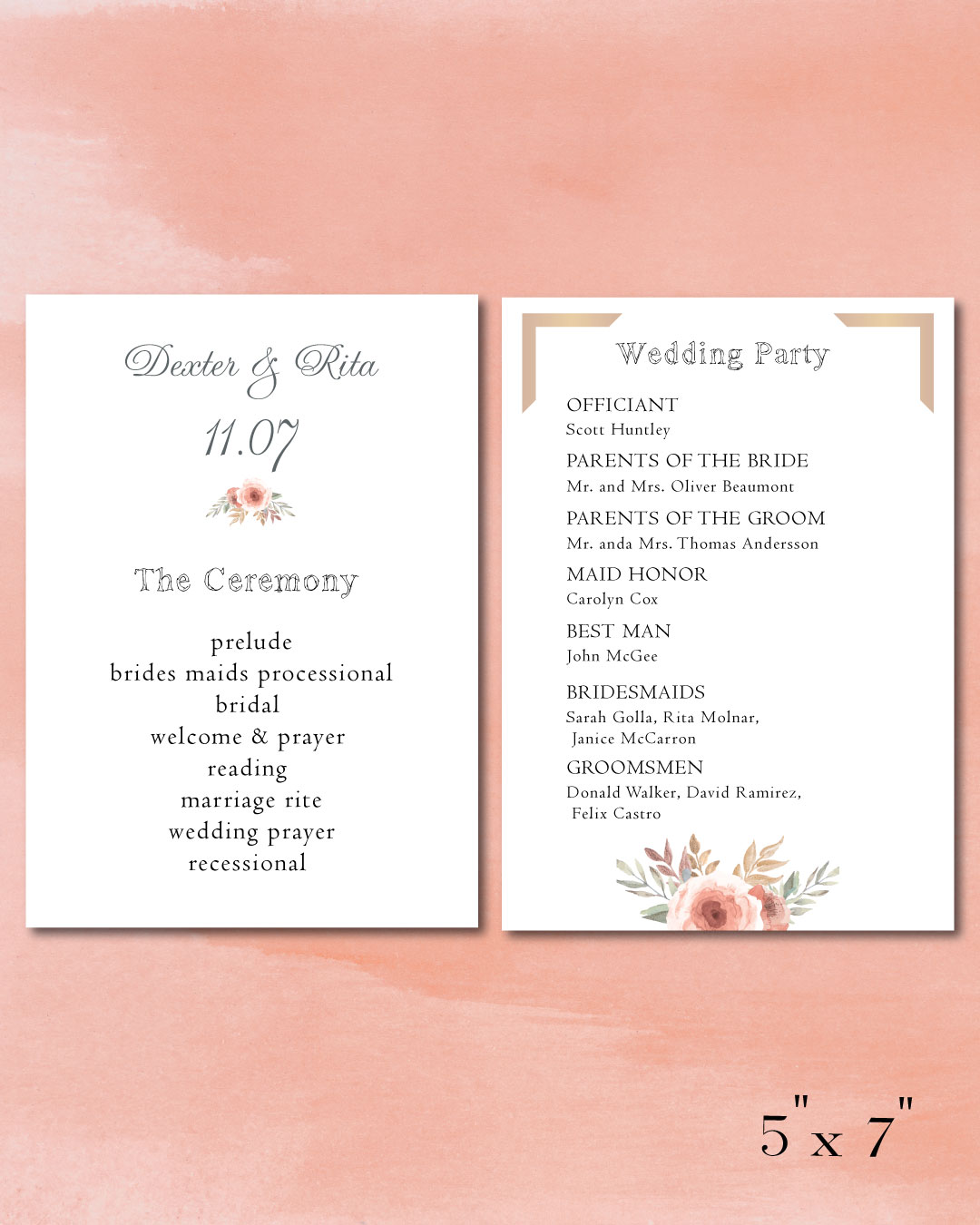 Unique Beauty Wedding Program Cards