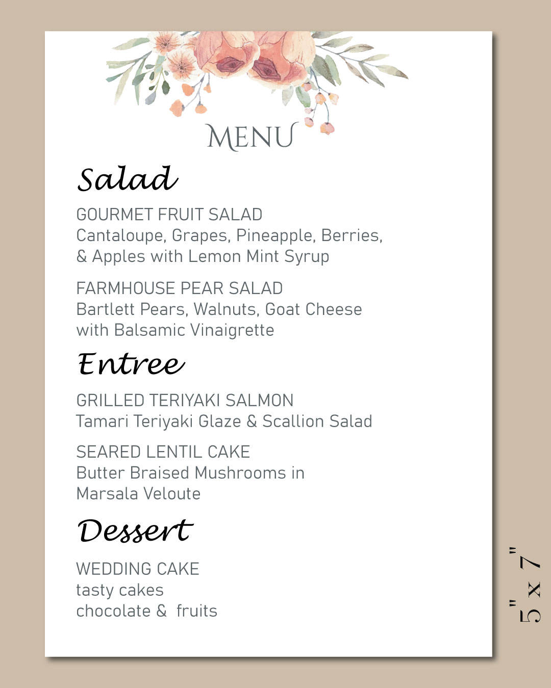 Minimalist Garden Roses Wedding Menu Cards