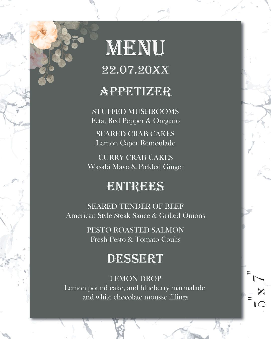 Black Flower Design Wedding Menu Cards